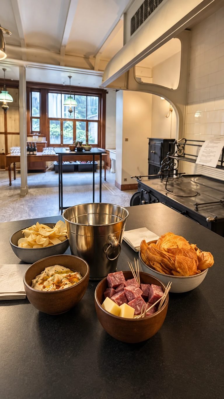 Bols apéritifs : chips, houmous, dés de saucisson et de fromage